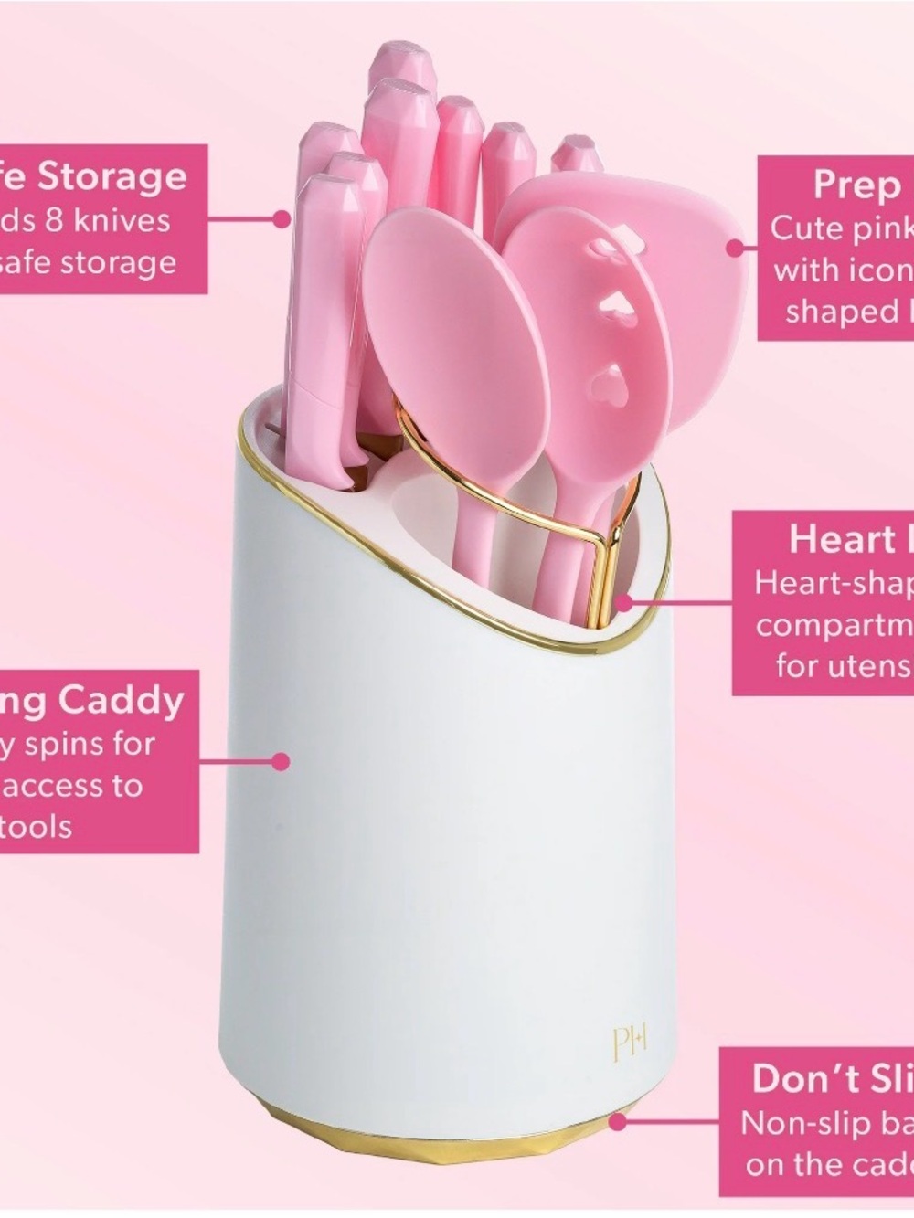 Paris Hilton Pink Kitchen Utensil Set with White Holder - Picture 3 of 6